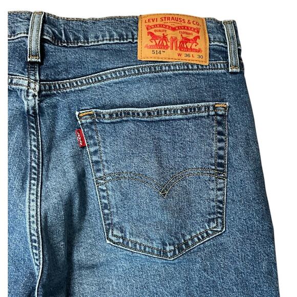 Levis 514 Straight-Fit Cotton Blend Stretch 5 Pockets Blue Jeans Size 36x30 - Picture 5 of 8